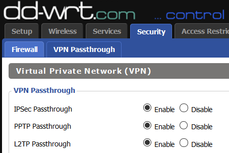 dd-wrt vpn pass through security